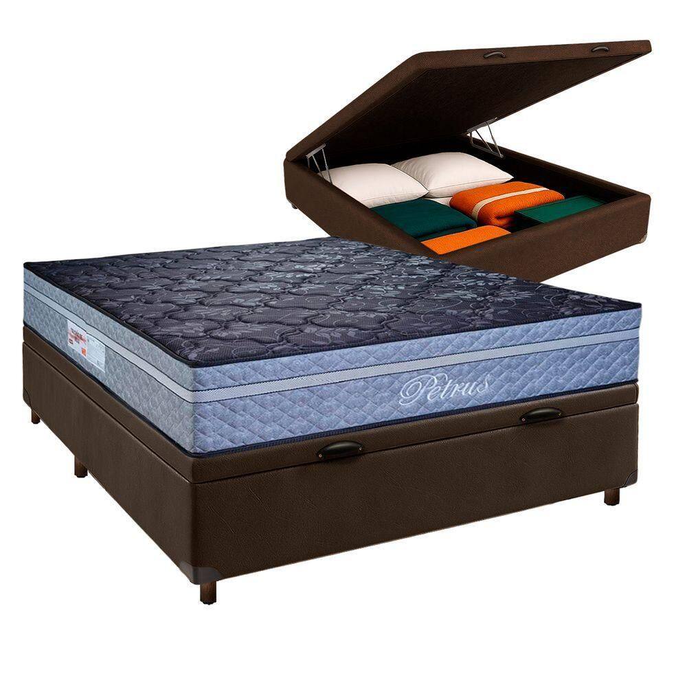 Conjunto Cama Box Bau Blindado Casal + Colchão Molas Ensacadas Petrus Paropas