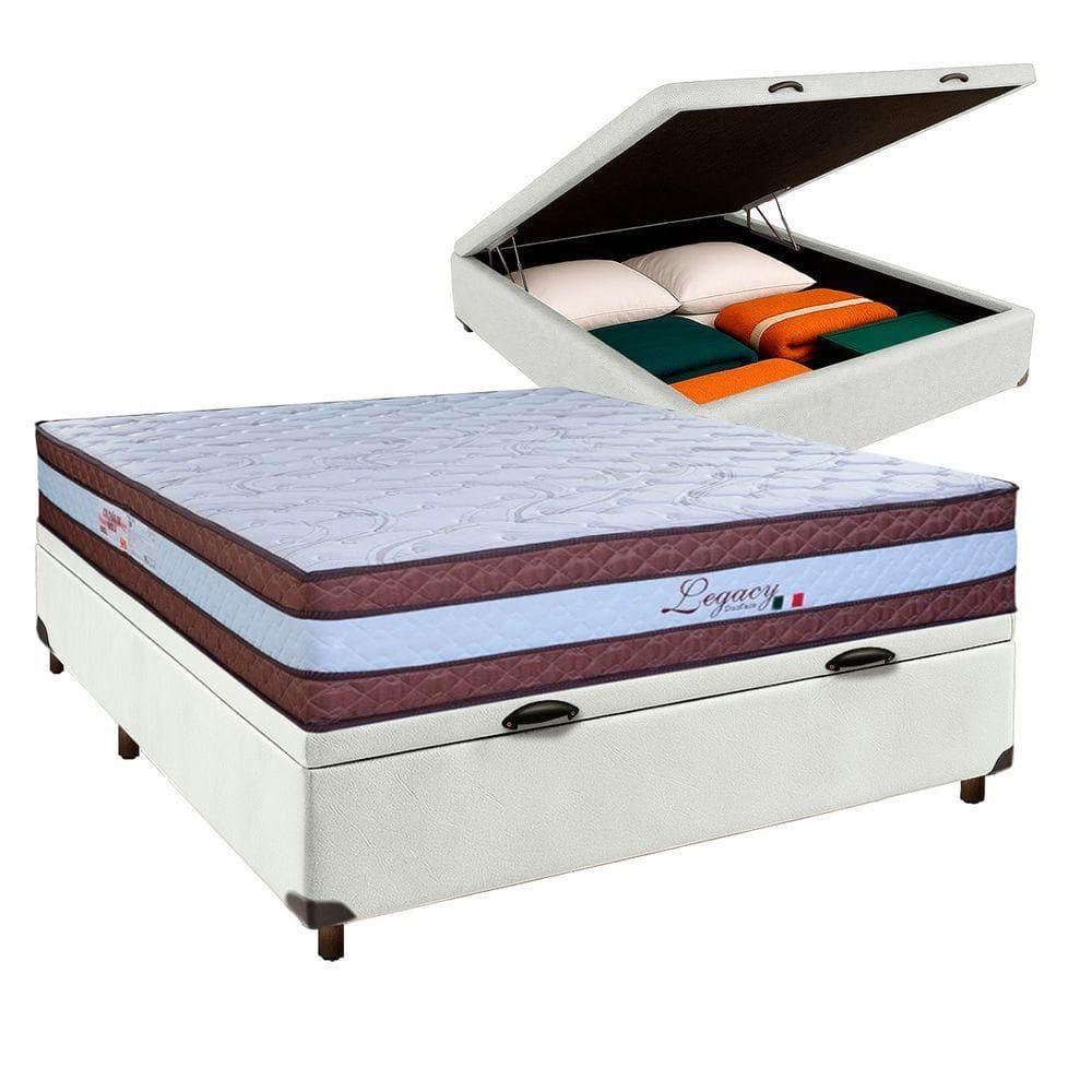 Cama Box Bau Branco Casal + Colchão Molas Ensacadas Legaccy Paropas