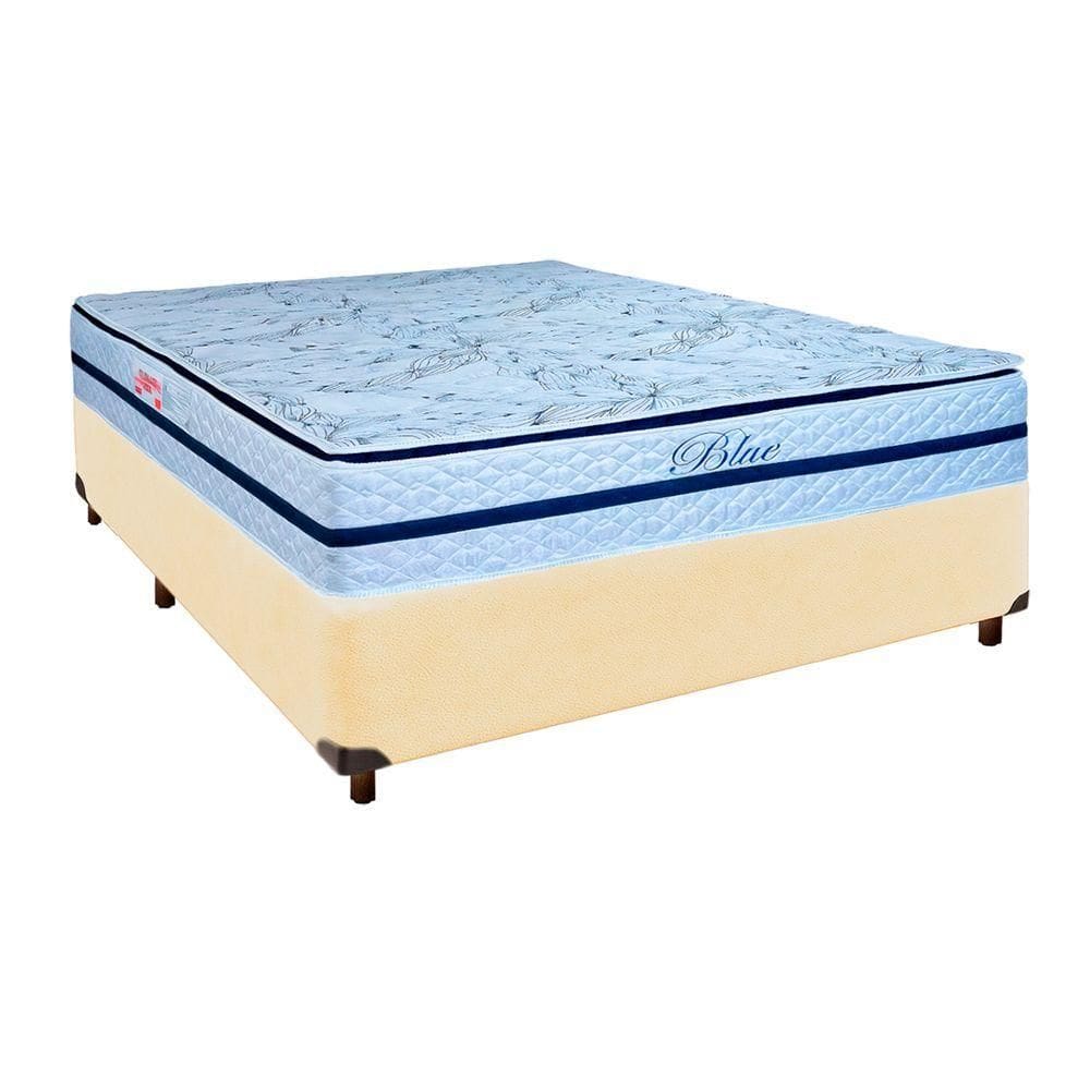 Cama Box Bege Casal + Colchão Molas Ensacadas Blue Paropas