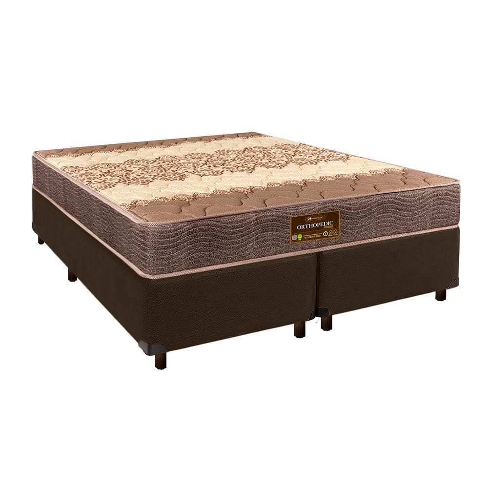 Conjunto Cama Box Marrom Queen + Colchão D26 Ortophedic Sankonfort
