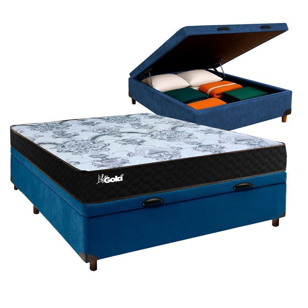 Cama Box Bau Blindado Casal + Colchão Molas Ensacadas Life Gold Paropas