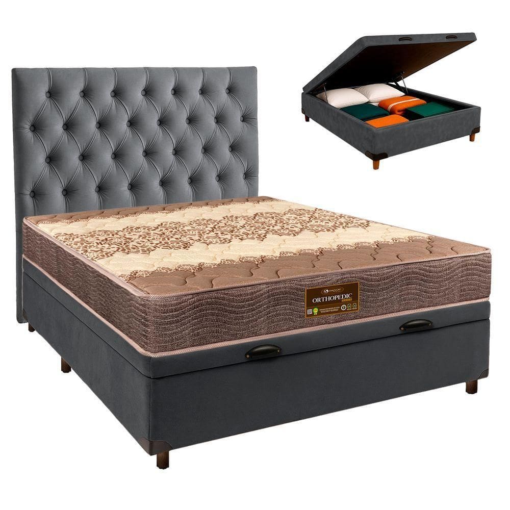 Kit Cama Box Bau + Cabeceira + Colchão Casal D26 - Ortophedic - Sankonfort