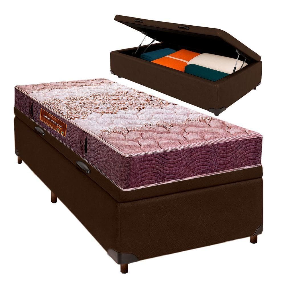 Conjunto Cama Box Bau Blindado Solteiro + Colchão D26 Ortophedic Sankonfort