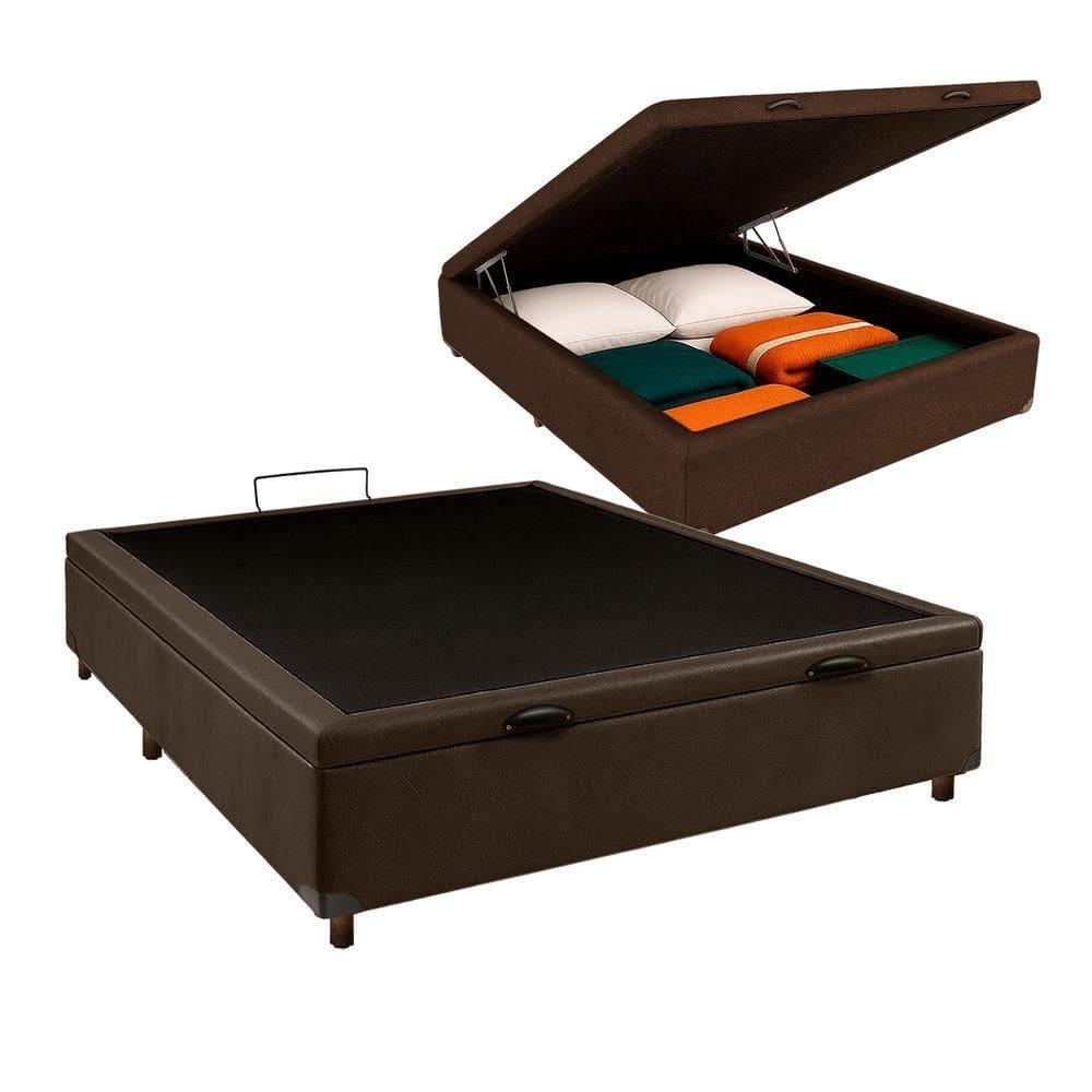 Cama Box Bau Casal Blindado Nature Marrom 138x188