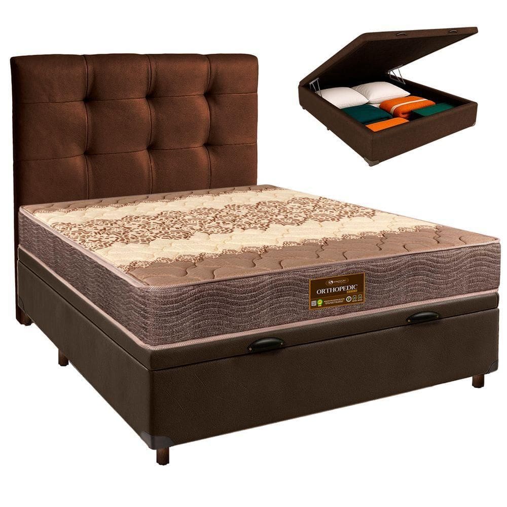 Kit Cama Box Bau + Cabeceira + Colchão Casal D26 - Ortophedic - Sankonfort