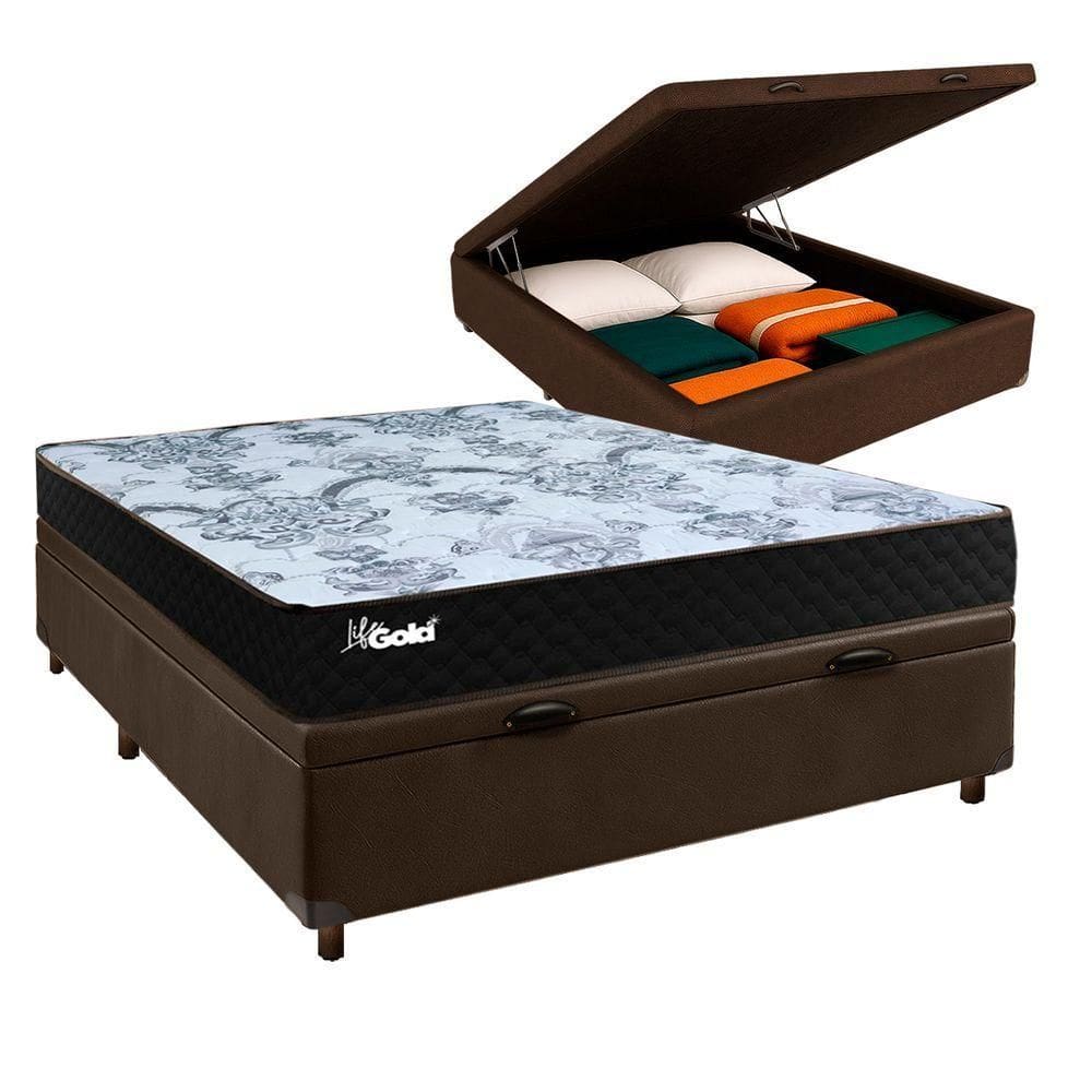 Colchão Casal Molas Ensacadas + Bau Marrom - Life Gold Paropas