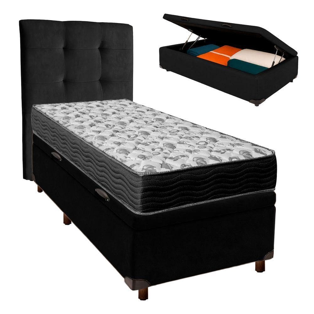 Kit Cabeceira + Cama Box Bau + Colchão Solteiro D33 Iso100 Ortobom