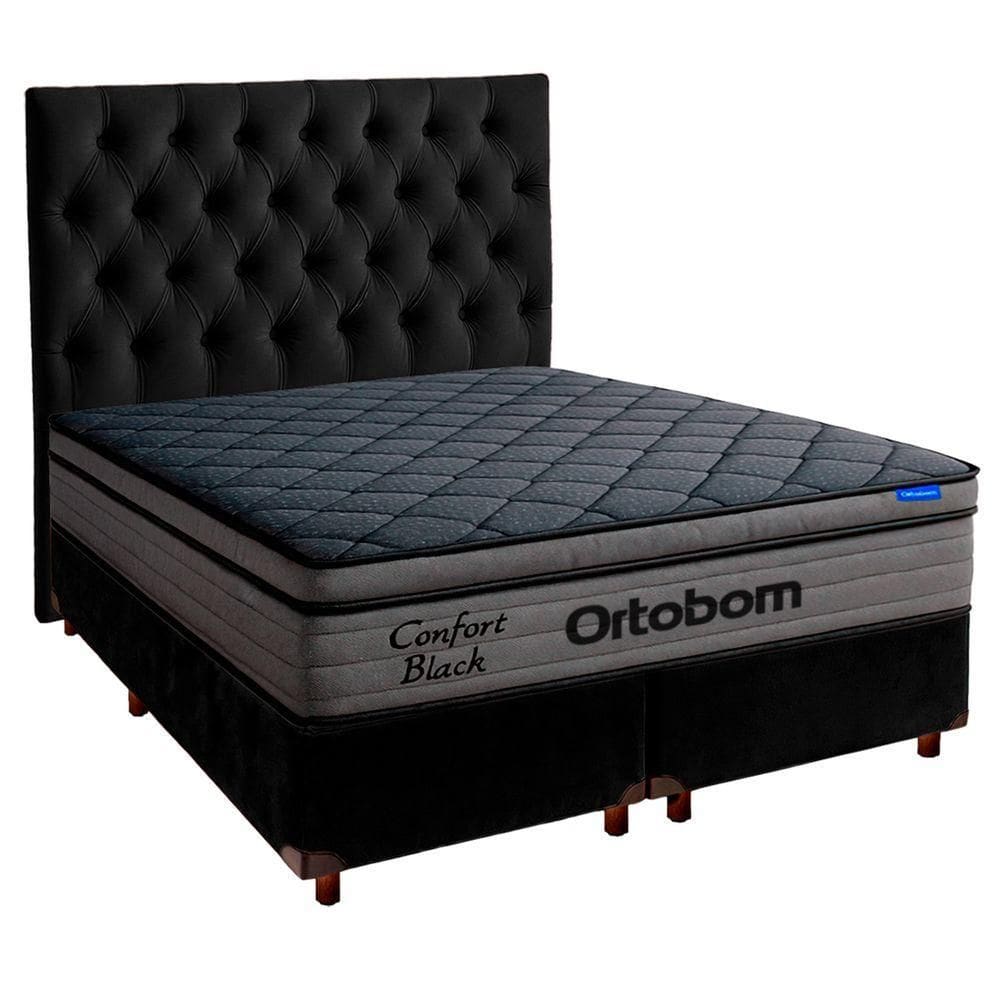 Cama Box Preto+cabeceira+colchão Casal Confort Black Ortobom