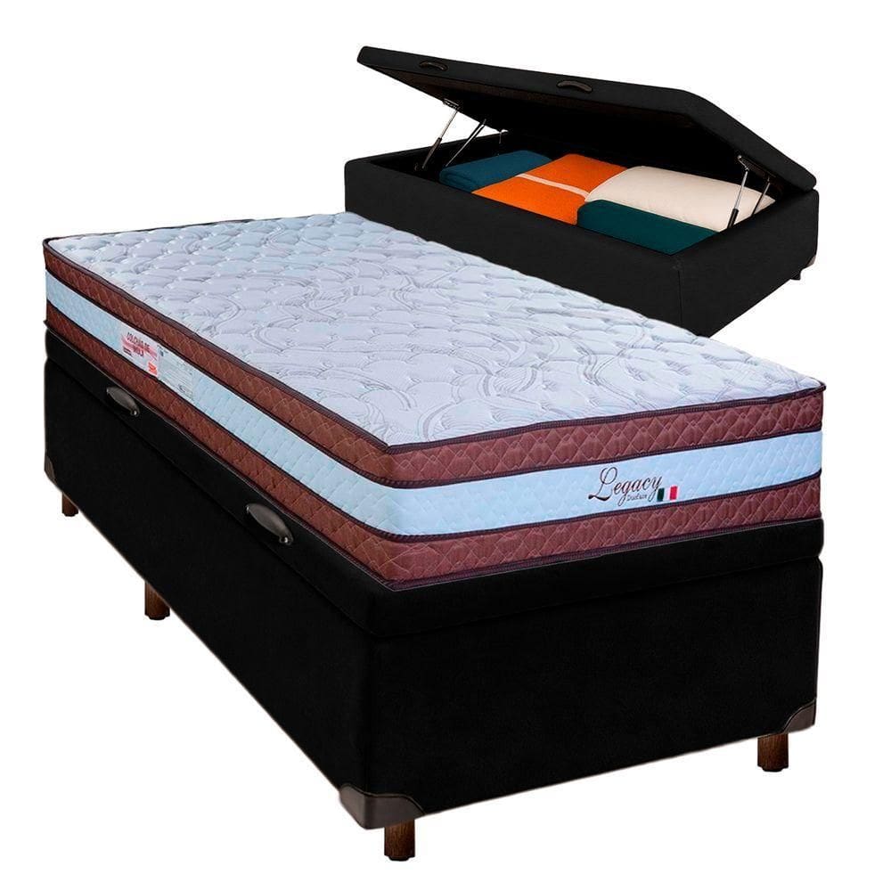 Cama Box Bau Blindado Solteiro + Colchão Molas Ensacadas Legaccy Paropas