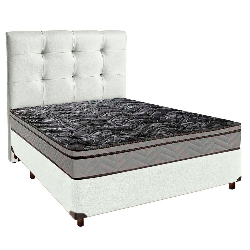 Cama + Box Branco E Colchão D28 Casal - Conforto Paropas + Cabeceira