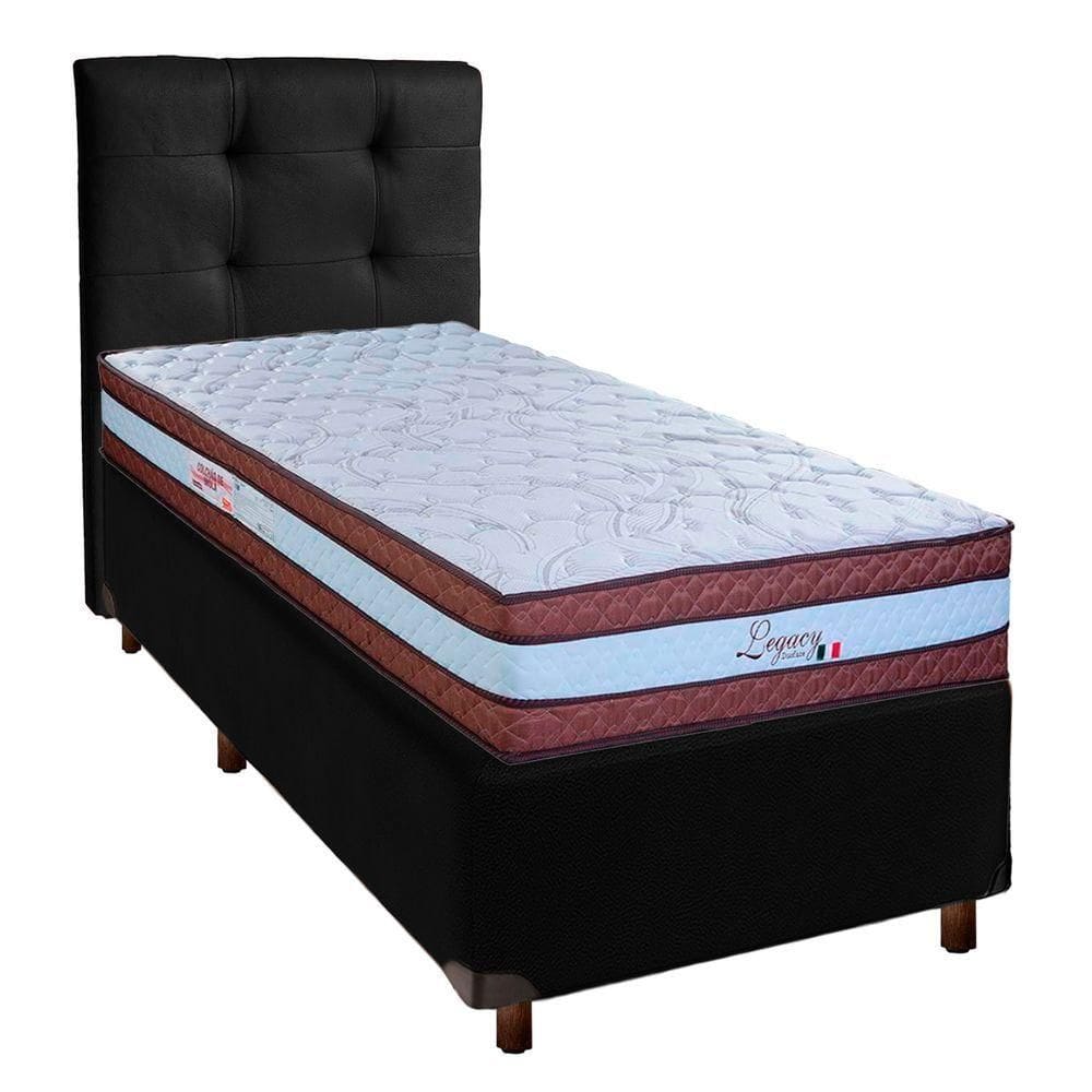 Cama + Box Preto E Colchão Molas Ensacadas Solteiro - Legaccy Paropas + Cabeceira