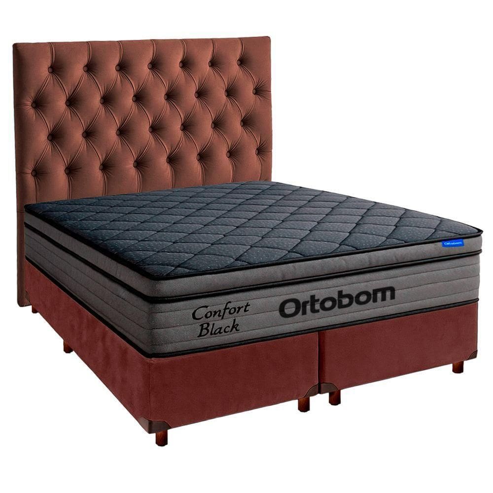 Cama Box Marrom+cabeceira+colchão King Confort Black Ortobom