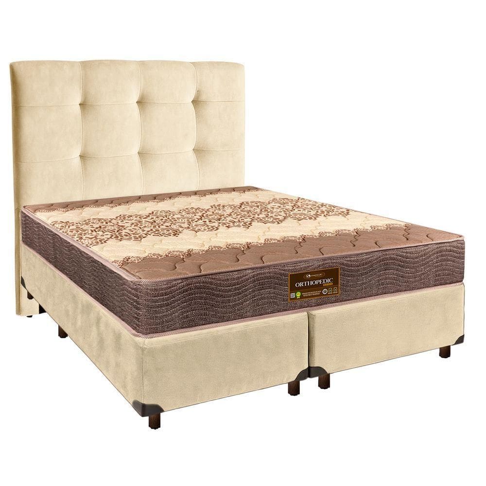 Cama Box + Colchão Queen D26 Ortophedic Sankonfort + Cabeceira Estofada