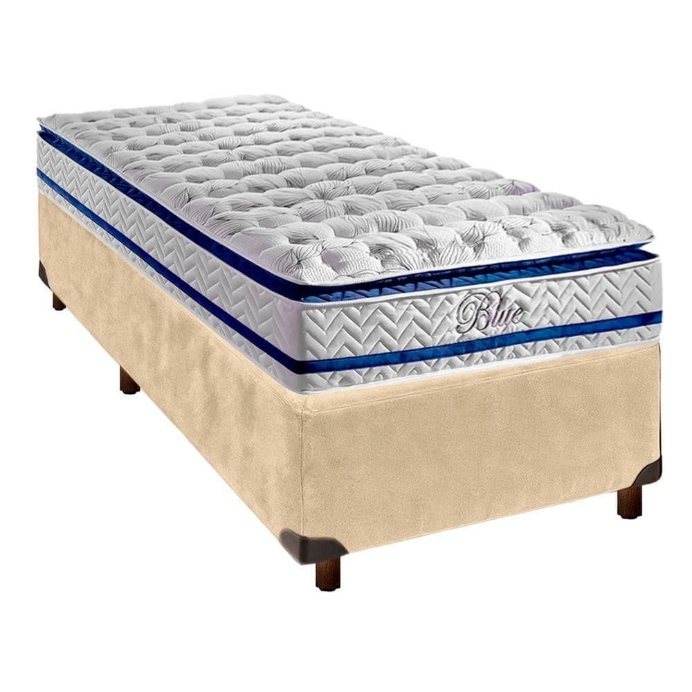 Cama Box Perola Solteiro + Colchão Molas Ensacadas Blue Paropas