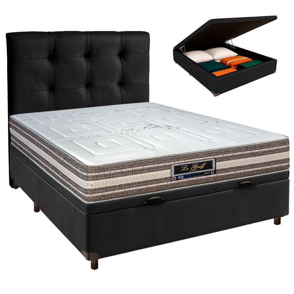 Kit Cabeceira + Cama Box Bau + Colchão Casal Molas Ensacadas Legriff Sankonfort