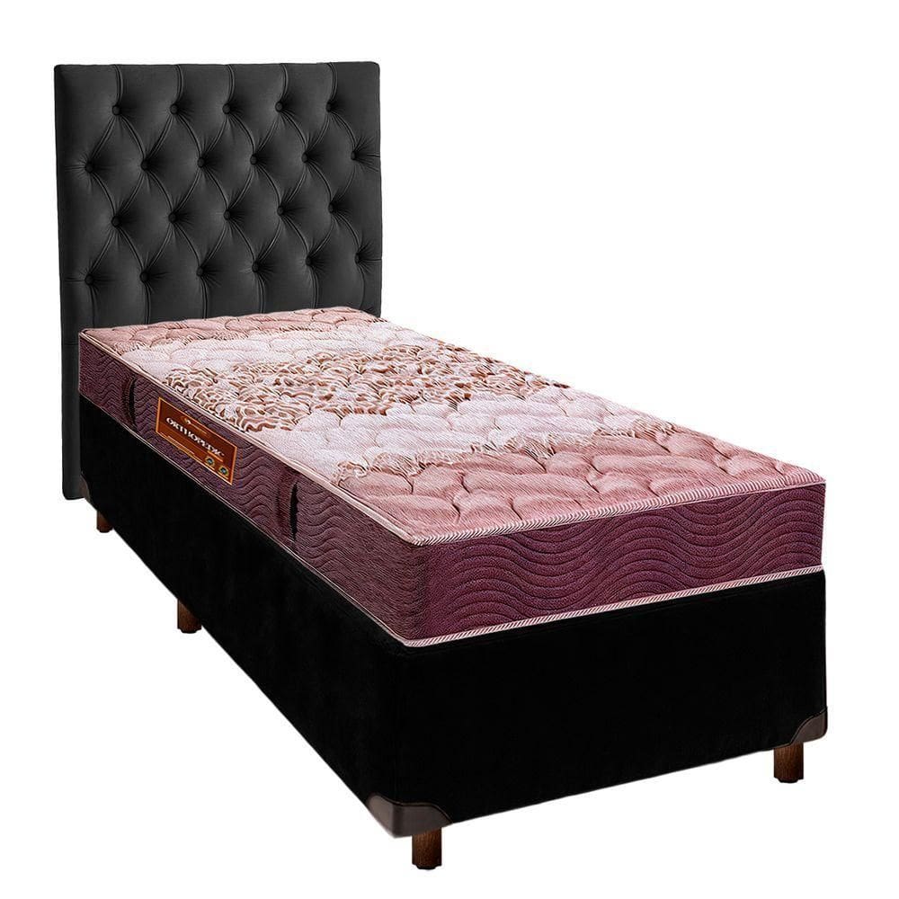 Cama + Box Preto E Colchão D26 Solteiro - Ortophedic Sankonfort + Cabeceira