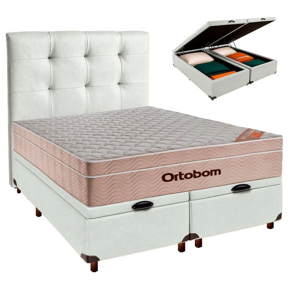 Cama Box Bau + Colchão Casal Ortobom Molas Ensacadas Airtech + Cabeceira Estofada