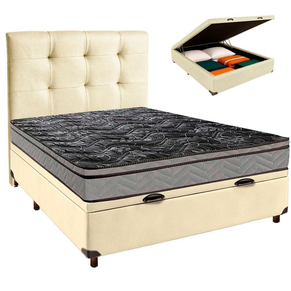 Conjunto Cama Box Bau Bege Casal + Colchão D28 Conforto Paropas + Cabeceira