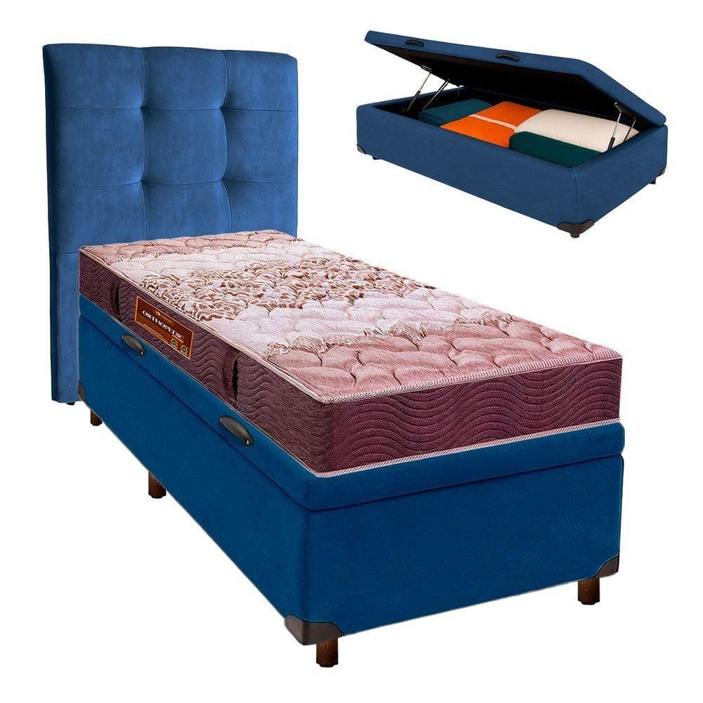 Conjunto Cama Box Bau Blindado Solteiro + Colchão D26 Ortophedic Sankonfort + Cabeceira