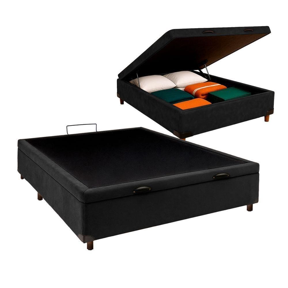 Cama Box Bau Casal Blindado Nature Preto 138x188