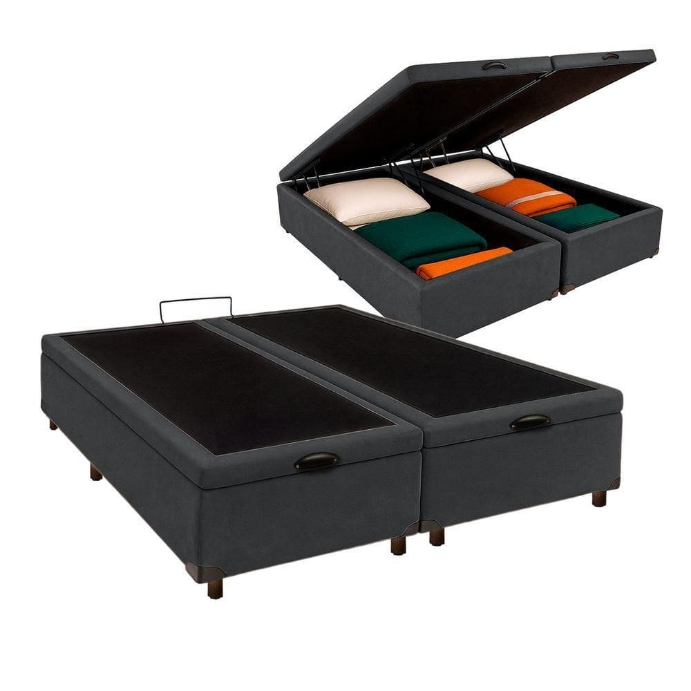 Cama Box Bau King Blindado Nature Cinza 193x203