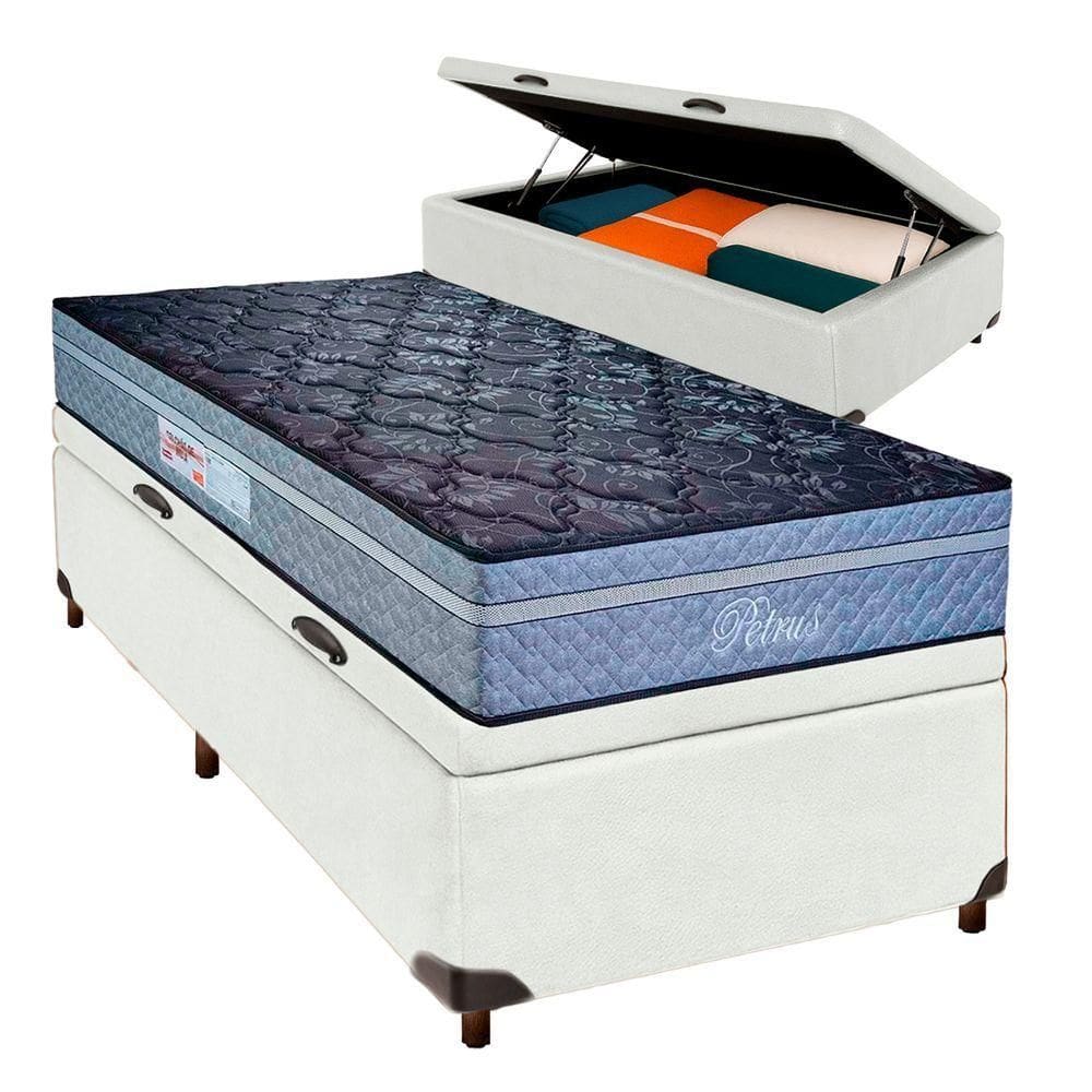Cama + Bau Blindado E Colchão Molas Ensacadas Solteiro - Petrus Paropas