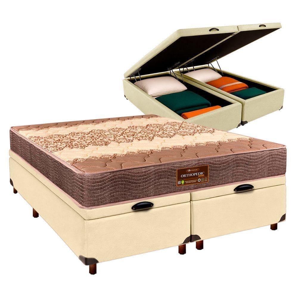 Cama Box Bau Blindado Queen + Colchão D26 Ortophedic Sankonfort