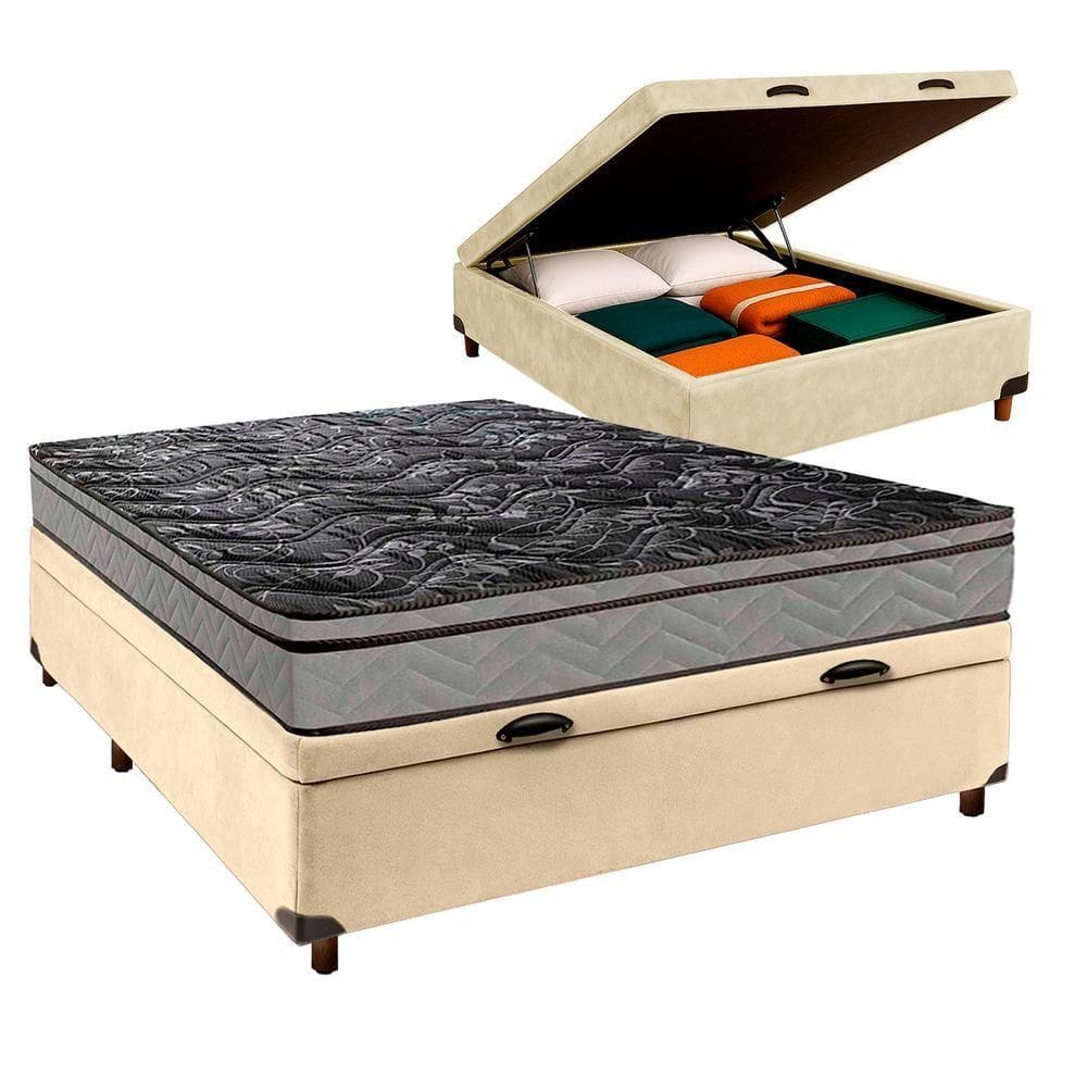 Conjunto Cama Box Bau Blindado Casal + Colchão D28 Conforto Paropas