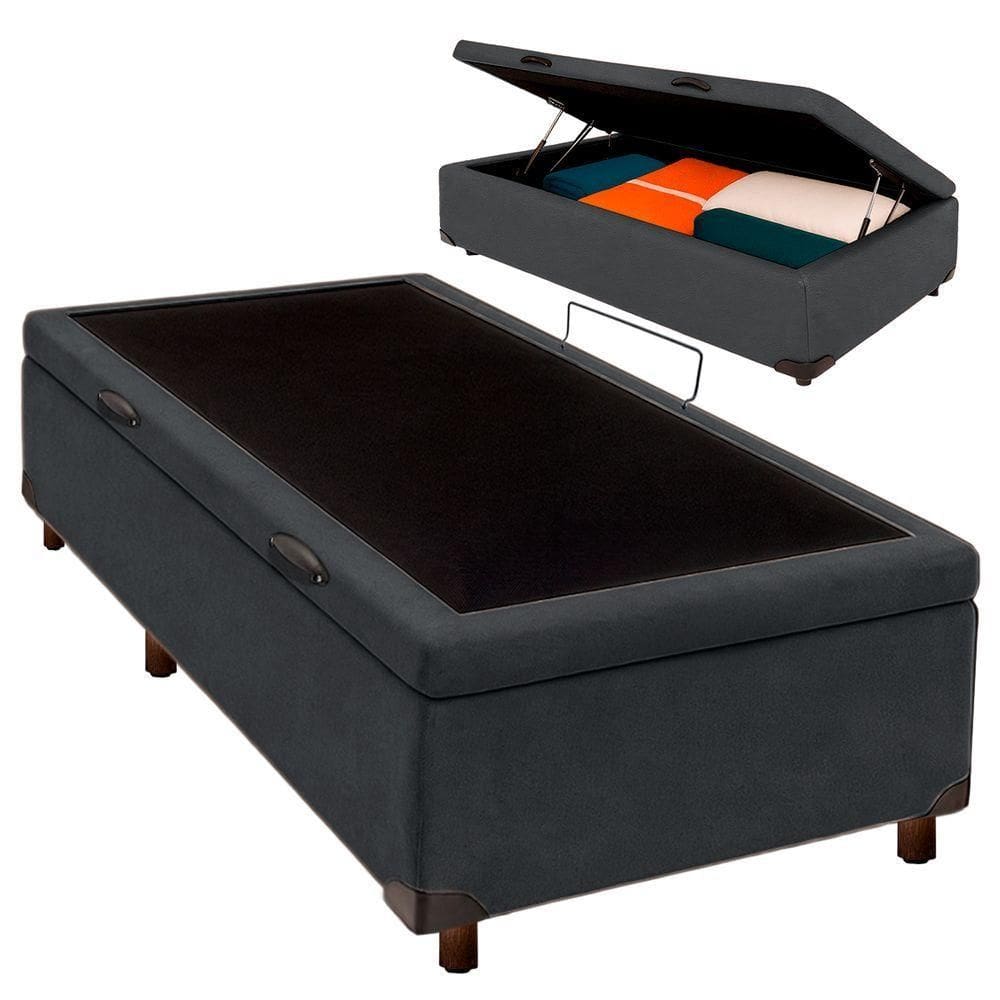 Cama Box Bau Solteirão Blindado Nature Cinza 96x203
