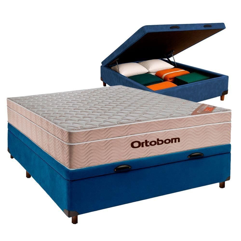 Cama Box Bau + Colchão Casal Molas Ensacadas Airtech Ortobom