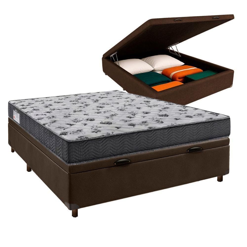 Cama Box Bau Marrom Casal + Colchão D33 Iso100 Ortobom