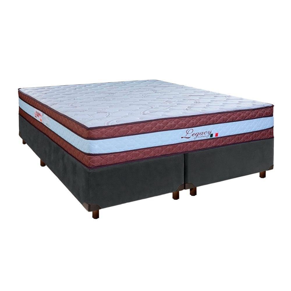 Cama Box Cinza Queen + Colchão Molas Ensacadas Legaccy Paropas