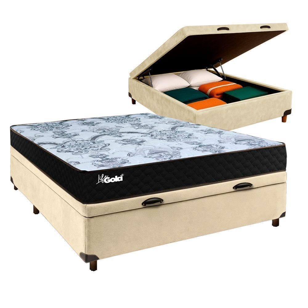 Cama + Bau Blindado E Colchão Molas Ensacadas Casal - Life Gold Paropas