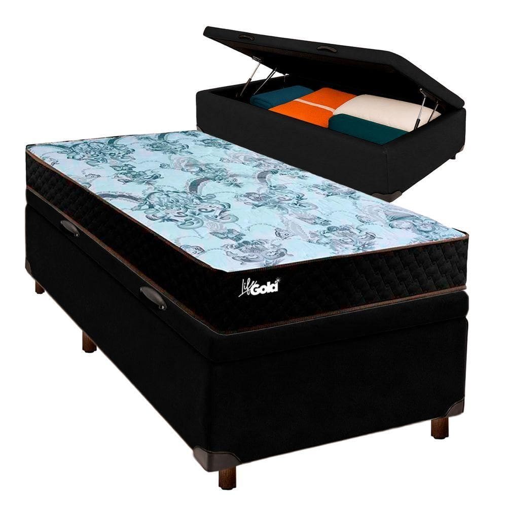 Cama Box Bau + Colchão Solteiro Molas Ensacadas Life Gold Paropas