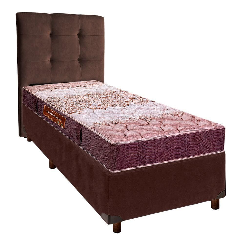 Cama + Box Marrom E Colchão D26 Solteiro - Ortophedic Sankonfort + Cabeceira