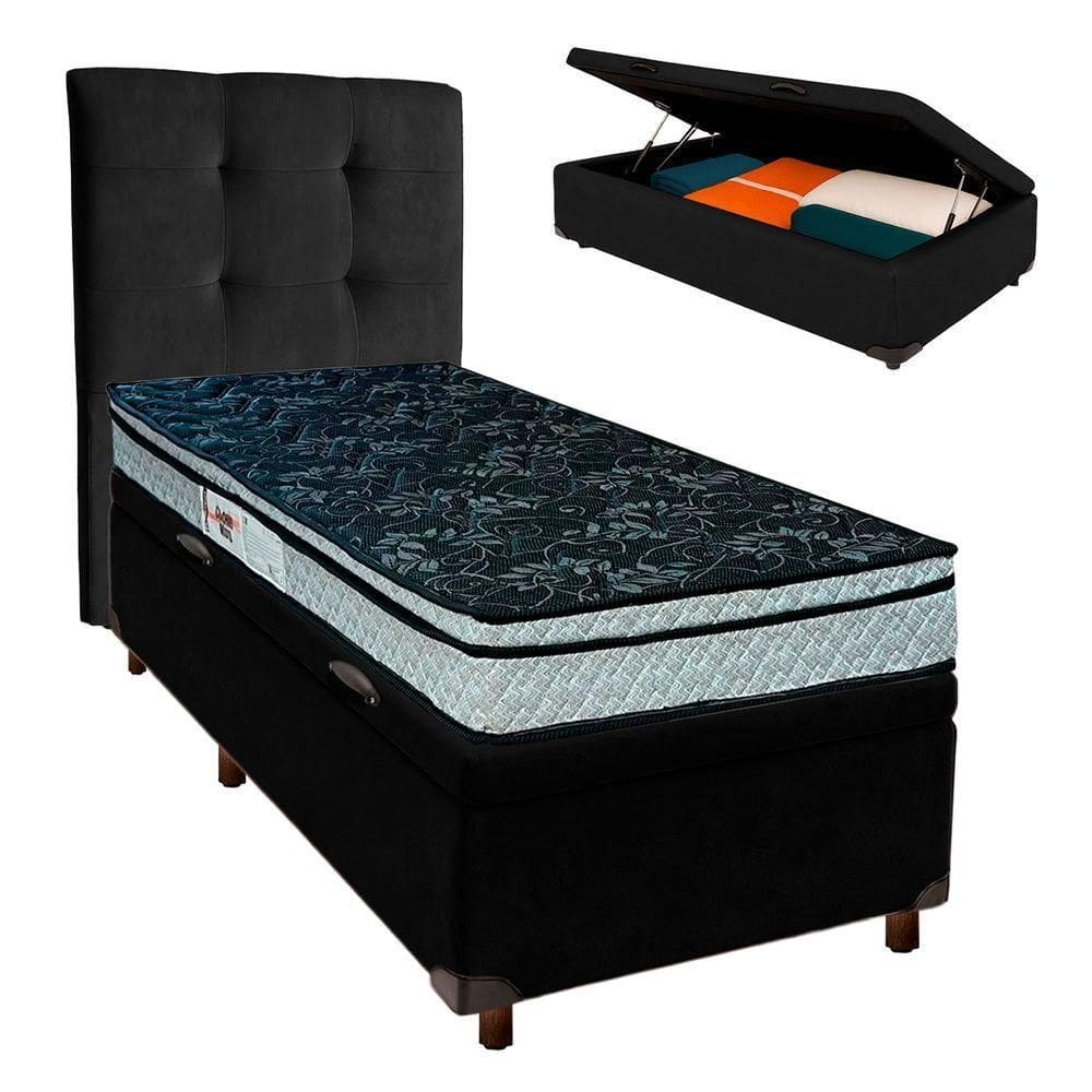 Kit Cabeceira + Cama Box Bau + Colchão Solteiro D28 Conforto Paropas