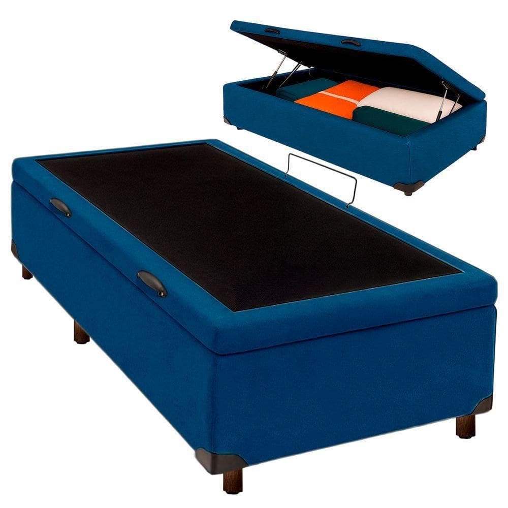 Cama Box Bau Solteirão Blindado Nature Azul 96x203