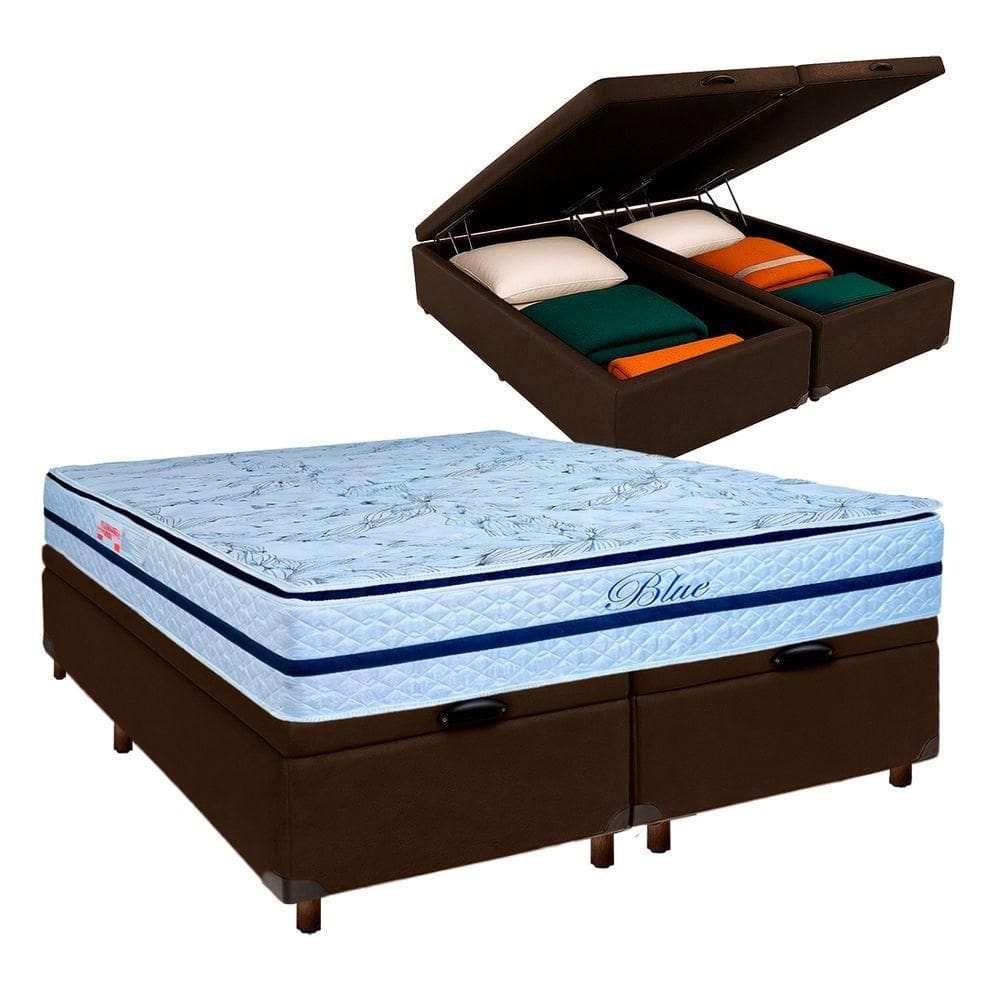 Cama Box Bau Blindado Queen + Colchão Molas Ensacadas Blue Paropas