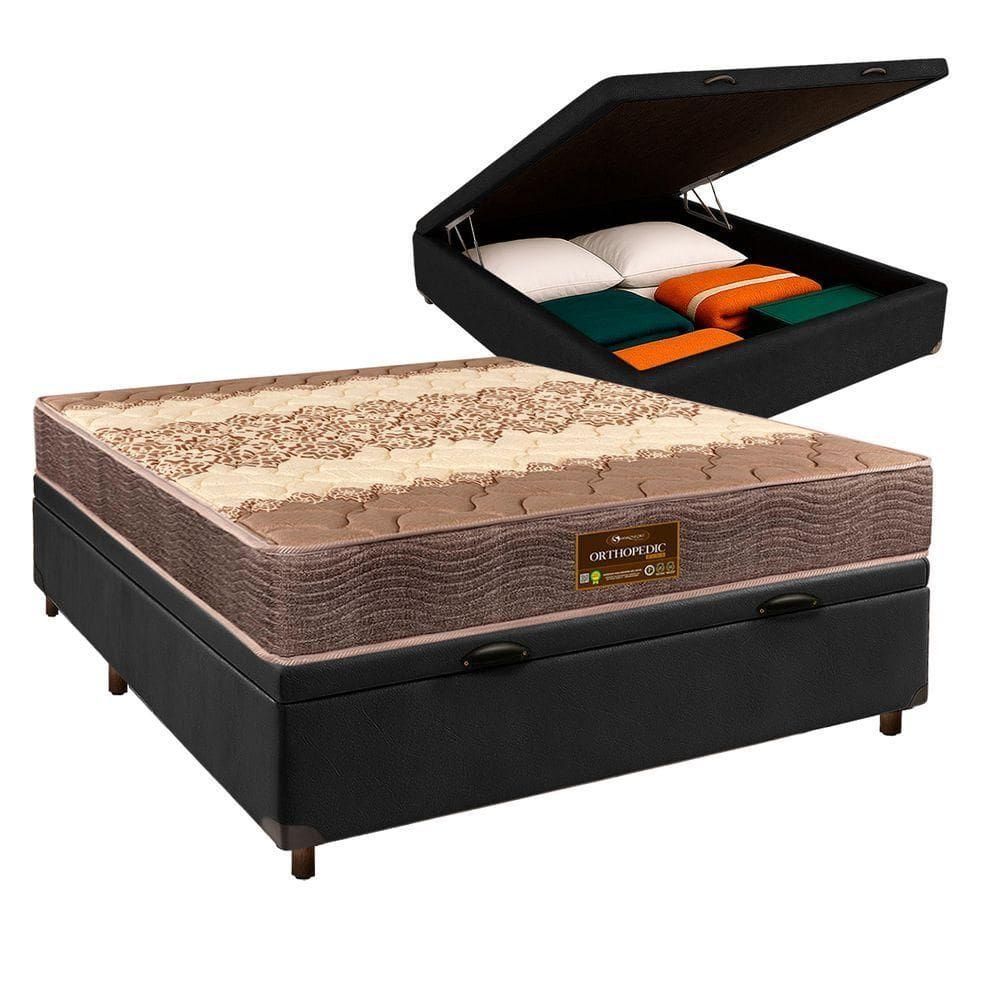 Cama Box Bau Blindado Casal + Colchão D26 Ortophedic Sankonfort