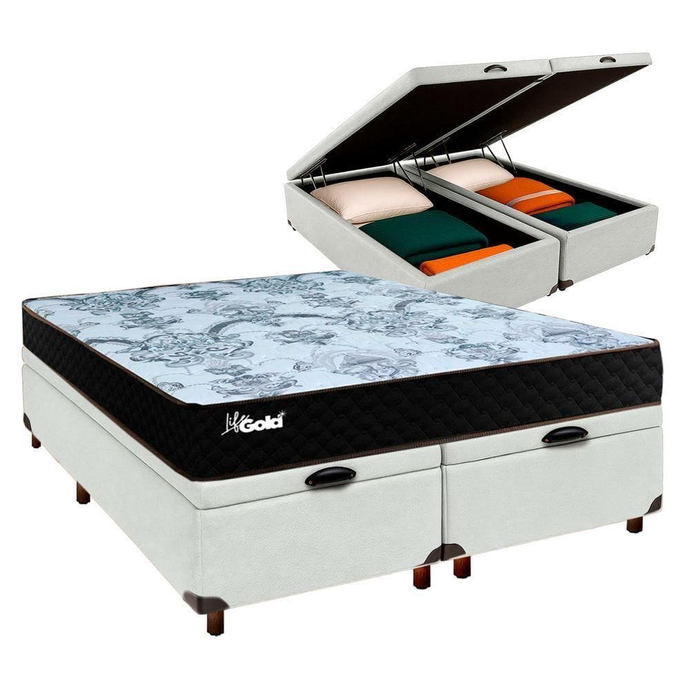 Cama + Bau Blindado E Colchão Molas Ensacadas Casal - Life Gold Paropas