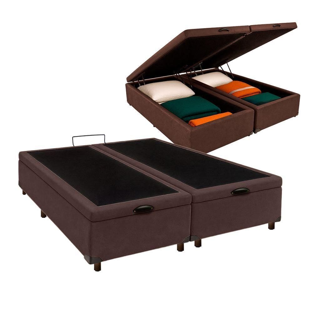 Cama Box Bau Queen Blindado Nature Marrom 158x198
