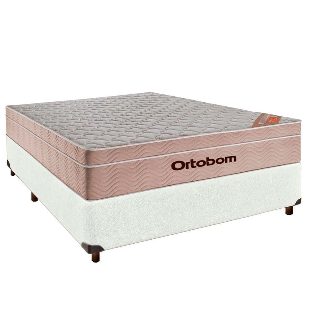 Conjunto Cama Box Branco Casal + Colchão Molas Ensacadas Airtech Ortobom