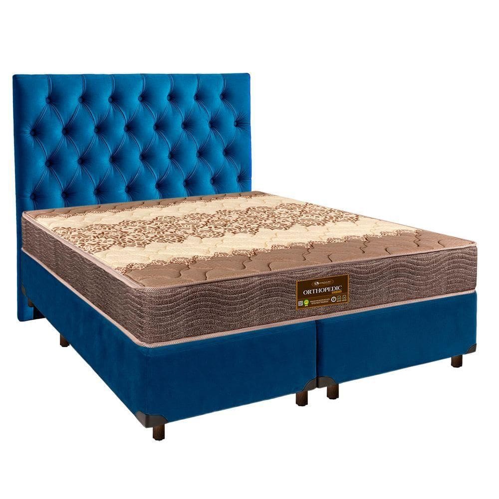Cama Box + Colchão Casal D26 Ortophedic Sankonfort + Cabeceira Estofada