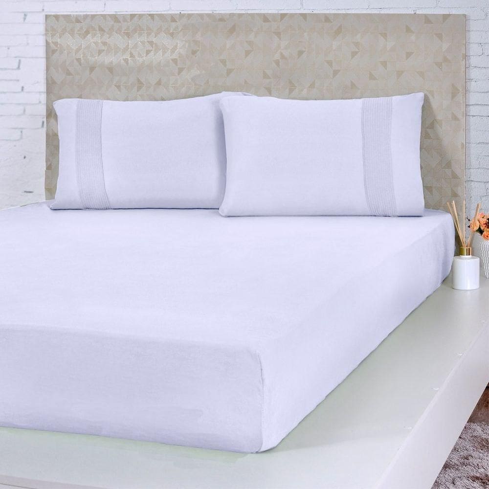Lençol Casal Bella Cama Malha 100% Algodão 138x188x30 Branco