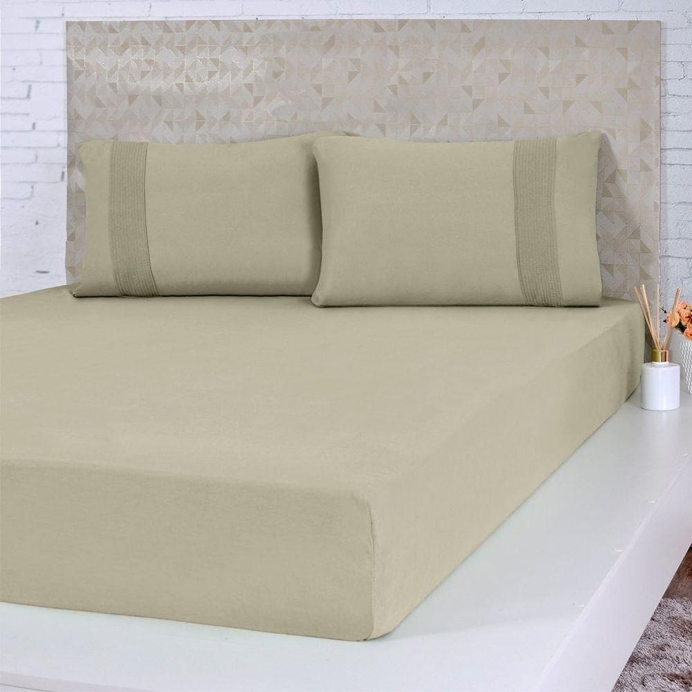 Lençol Casal Bella Cama Malha 100% Algodão 138x188x30 Avelã