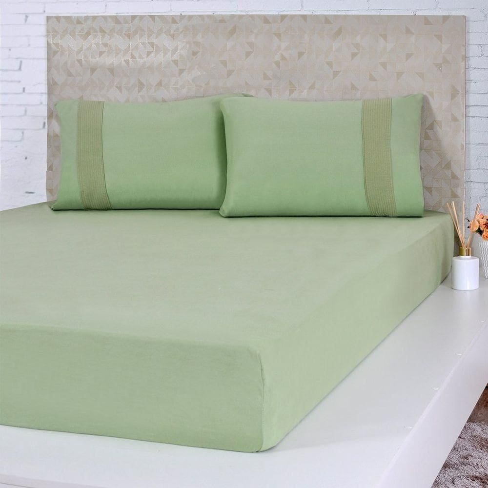 Lençol Casal Bella Cama Malha 100% Algodão 138x188x30cm Verde