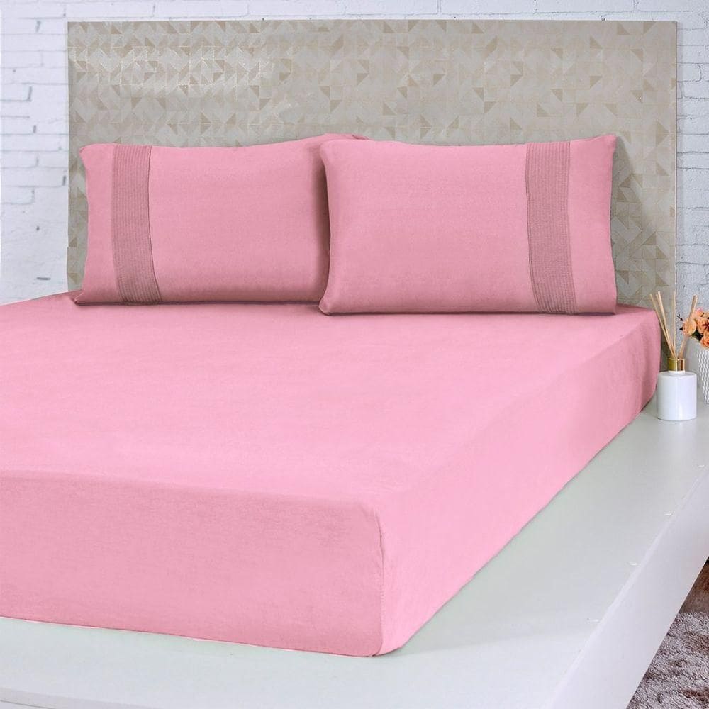 Lençol Casal Bella Cama Malha 100% Algodão 138x188x30cm Coral
