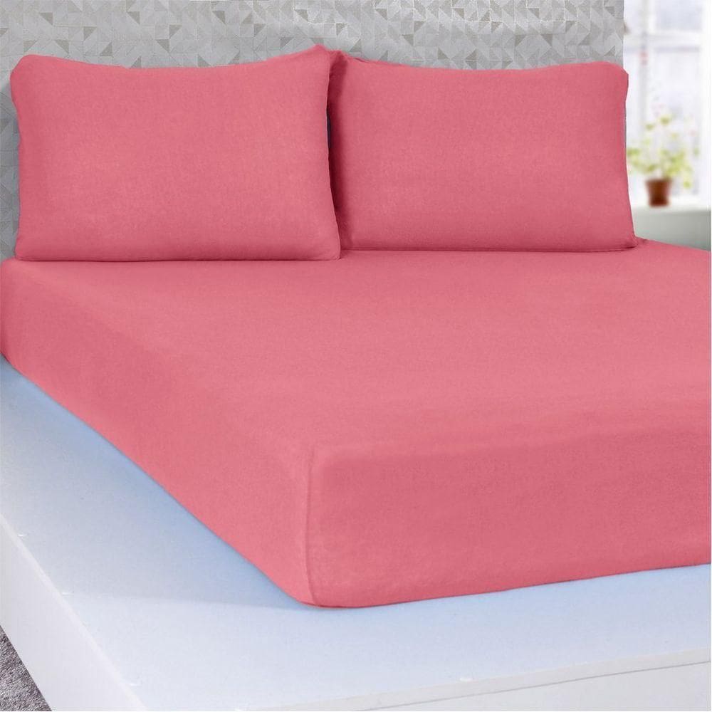 Lençol Solteiro Serena Malha 100% Algodão 88x188x23cm Goiaba