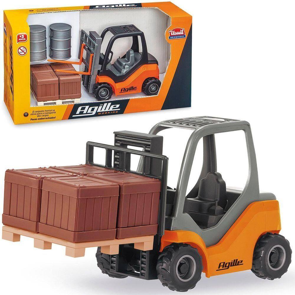 Brinquedo Colecionável Miniatura Empilhadeira Agile Working Laranja