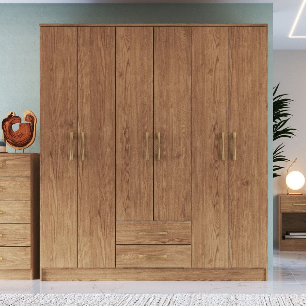 Guarda-Roupa 6 Portas 2 Gavetas Pequim Macadâmia